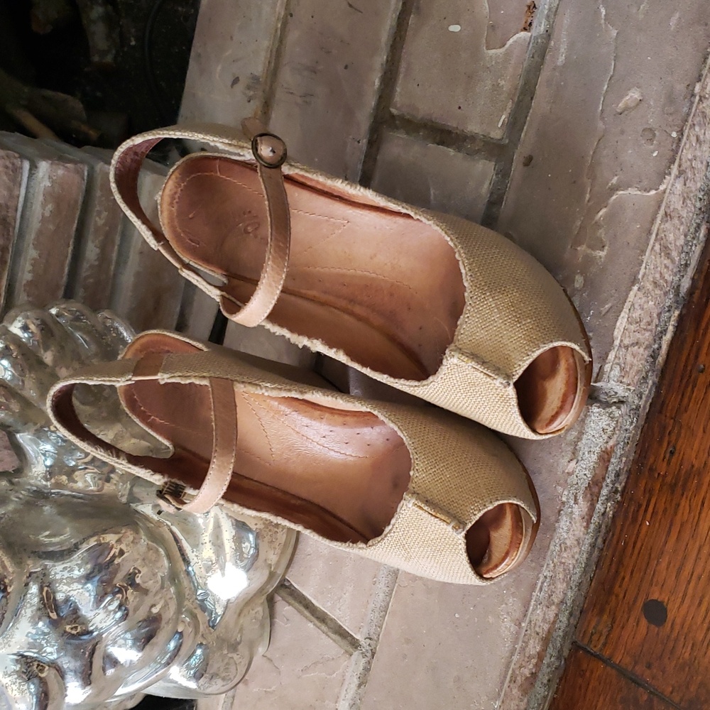 Naya For Anthropologie Espadrille Peep Toe Heels Size 8 - Picture 2 of 12